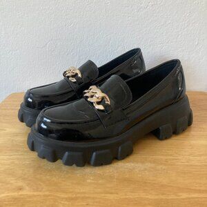 Bamboo Platform Loafer Shoes Black Patent Leather Chunky Y2K Whimsigoth Size 8.5